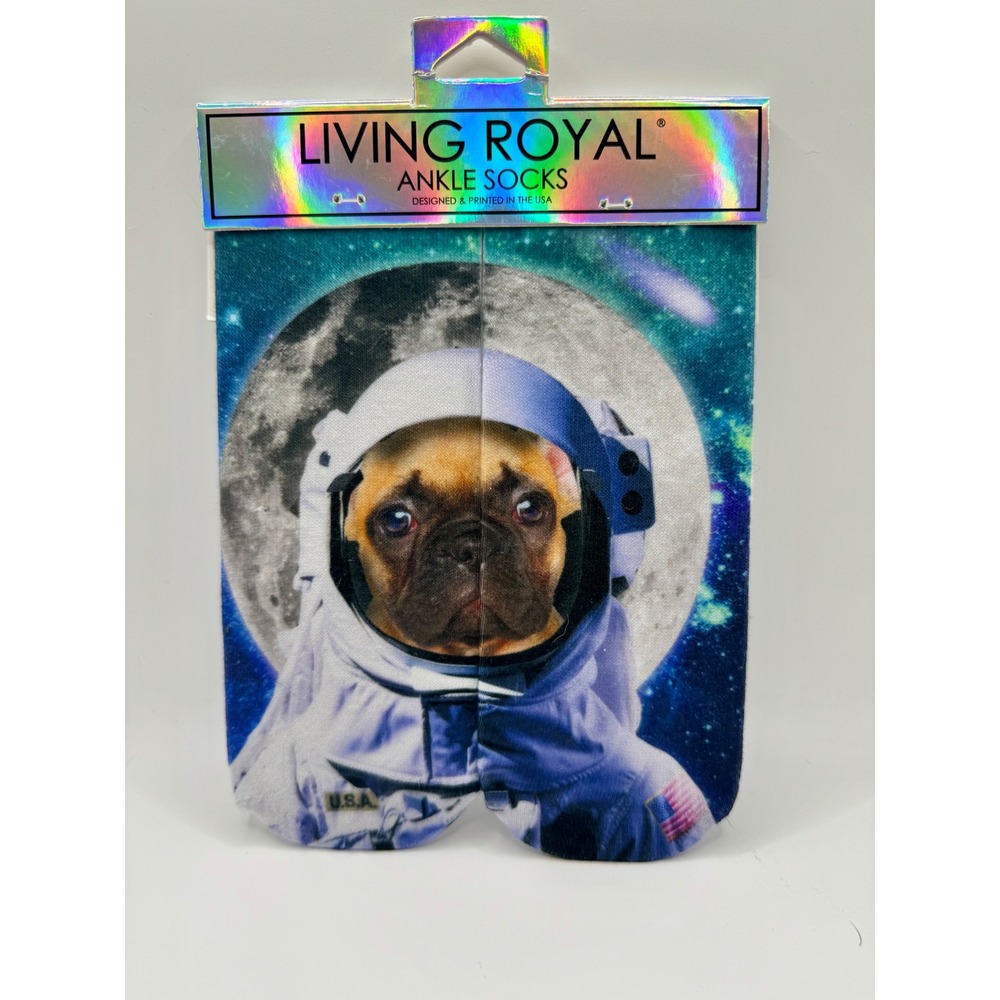 Living Royal Ankle Socks‎ Unisex Blue French Bulldog Astronaut Space Dog New